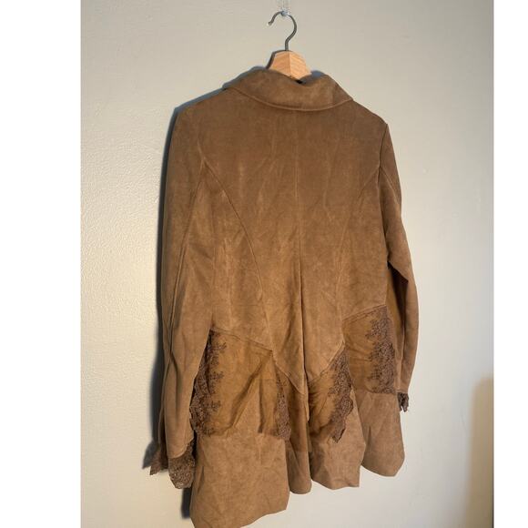 Venus Women's M Brown Suede Lace Mother of Pearl Button Jacket - Picture 5 of 7